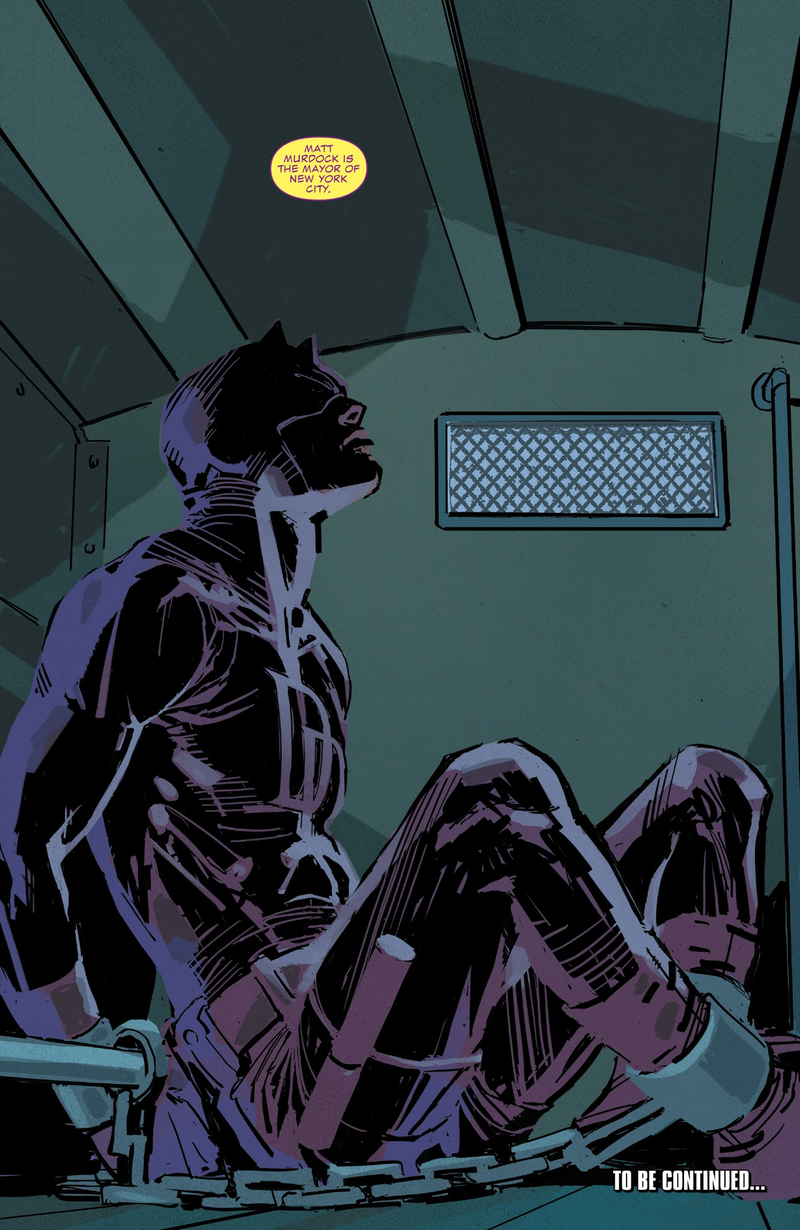 A bound and captured Daredevil.